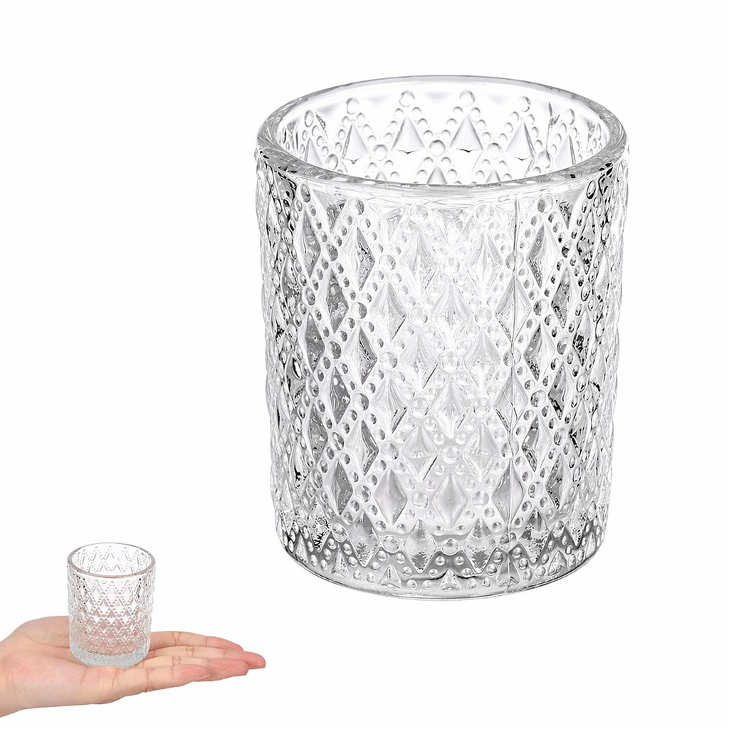 Embossed Glass Candle Holder – Elegant Tealight & Votive Cup Create a Warm, Cozy Glow in Seconds