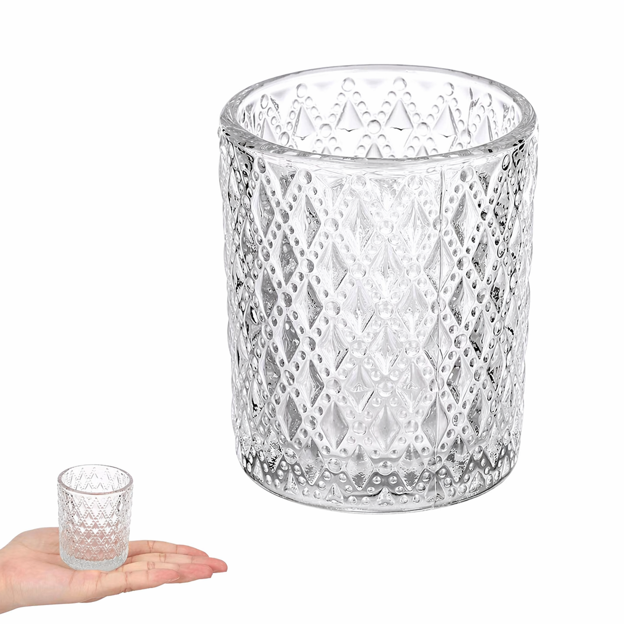 Embossed Glass Candle Holder – Elegant Tealight & Votive Cup Create a Warm, Cozy Glow in Seconds