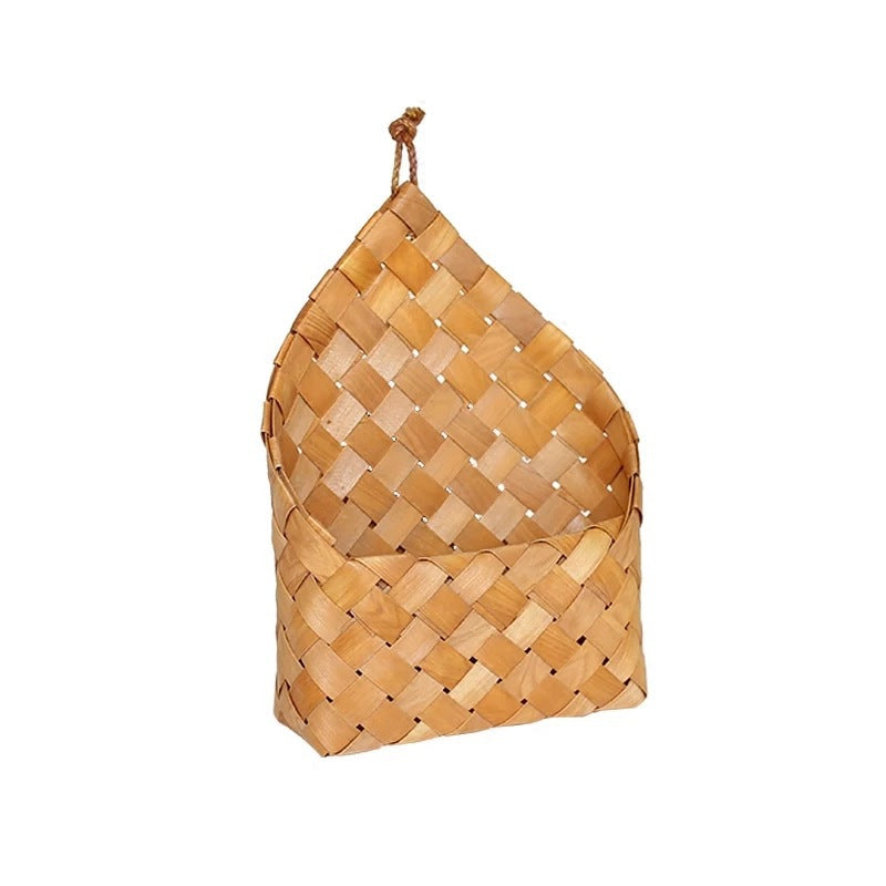 Handwoven Wall Hanging Basket – Natural Wooden Storage Organizer