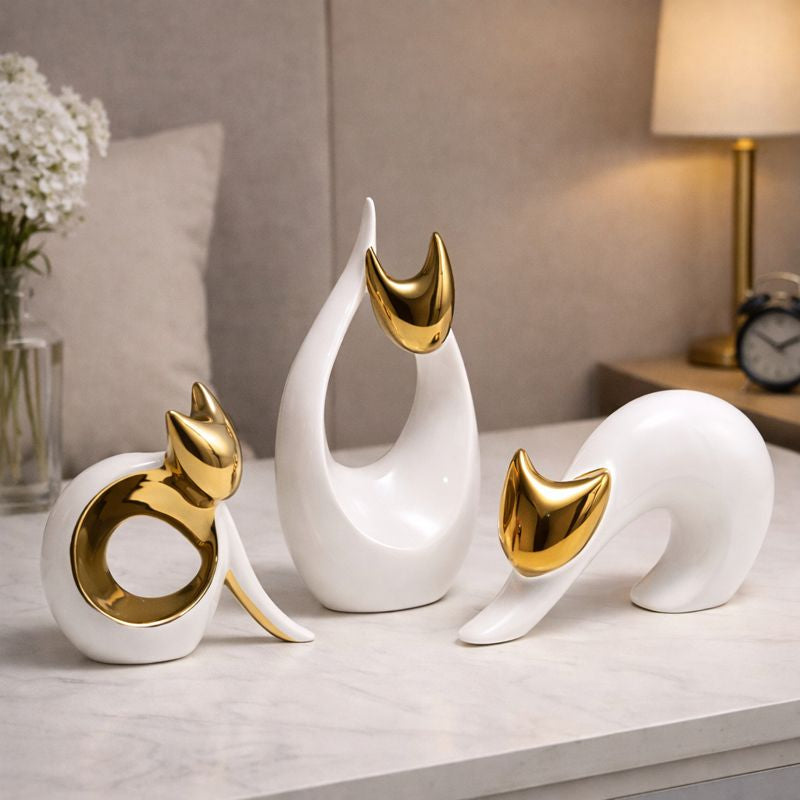 Abstract Ceramic Cat Sculpture