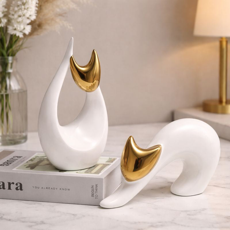 Abstract Ceramic Cat Sculpture